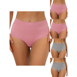 Allegra K Women's High Waist Tummy Control Ribbed Comfortable Lace Trim 5 Packs Briefs - 1 of 4