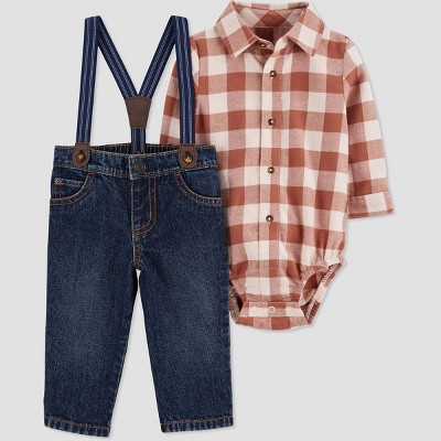 Image of Carter's Just One You®️ Baby Boys' Plaid Top & Bottom Set - Brown Newborn