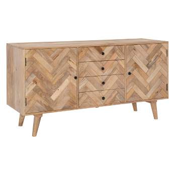57" Lachlan Solid Wood Chevron Pattern Storage Console 4 Drawer 2 Cabinets Natural - Powell