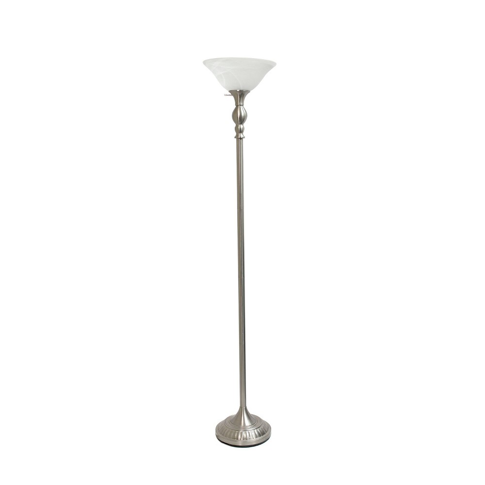 Photos - Floodlight / Street Light 1-Light Classic Torchiere Floor Lamp with Marbleized Glass Shade Brushed N