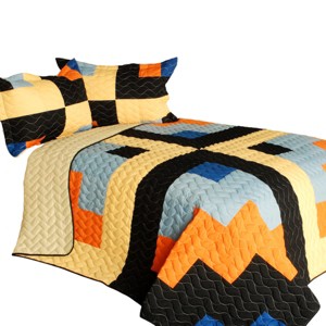 Slickblue Full/Queen Quilt Set, 100% TC Fabric Vermicelli Quilted Patchwork, Reversible, Multi Design & Color, 3pc - 1 of 4