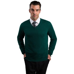 JENNIE LIU Men's 100% Pure Cashmere Long Sleeve Pullover V Neck Sweater - 1 of 4