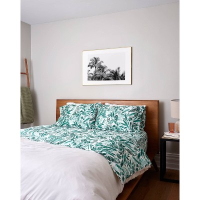 society6 Megan Galante Tropical Palm Green Brushed Cotton Sheet Set Green