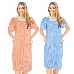 JEFFRICO 2 Pack House Dresses for Women with Pockets - Lightweight Breathable Short Sleeve Muumuu & Nightgowns - Women's Dusters - 1 of 4