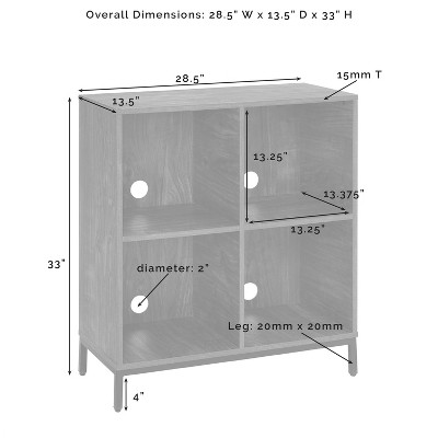 Brown Ash Four-Cube Record Storage Bookcase with Steel Legs