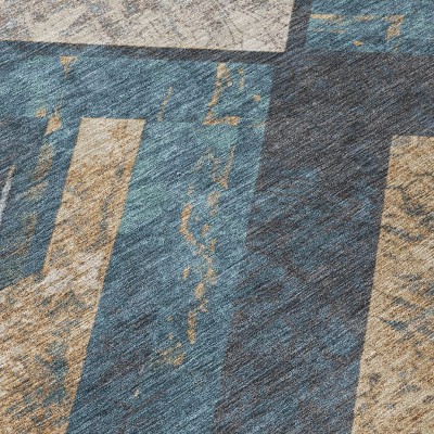 HomeRoots 10' X 14' Navy Blue And Beige Geometric Washable Indoor Outdoor Area Rug