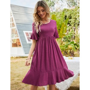 Womens Summer Dress Crew Neck Ruffle Sleeve Casual Flowy Midi Dress - 1 of 4
