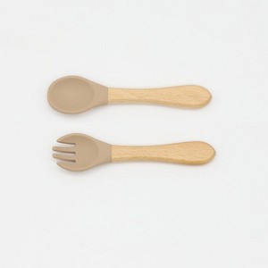 MyKids-USA Baby Food Grade Wooden Handles Silicone Spoon Fork Cutlery - 1 of 4