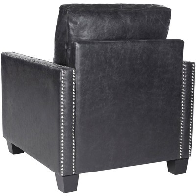 Contemporary Black Faux Leather Accent Chair with Silver Nailheads