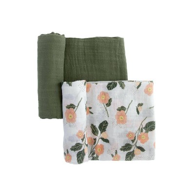 Organic Cotton Muslin Swaddle Blanket Set in Floral and Green