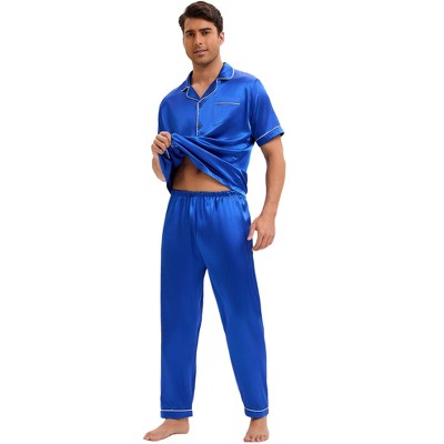 INSPIRE CHIC Men's Satin Nightwear Short Sleeve Shirt Sleep Shorts Casual Pajamas Set 2 Pieces