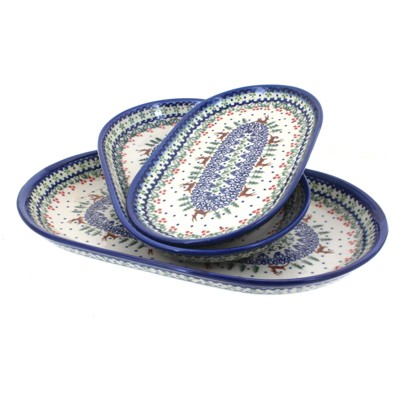 Blue Rose Polish Pottery 8600 Vena 3 Piece Oval Serving Set