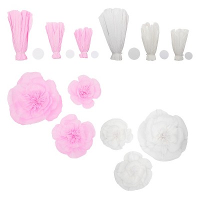 Okuna Outpost 6 Pieces 3D Flower Decor, Pink White Paper Wall Flowers for Baby Shower, Birthday Party