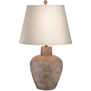 360 Lighting Bentley Rustic Farmhouse Table Lamp 29" Tall Brown Leaf Hammered with Table Top Dimmer Off White Empire Shade for Bedroom Living Room - 1 of 4