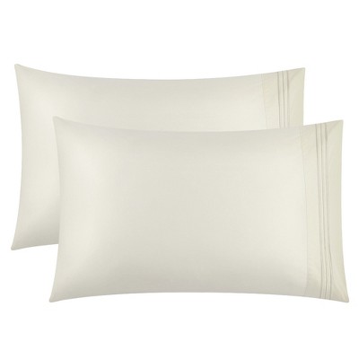 PiccoCasa Combed Cotton Embroidered Solid Pillowcases 2 Pcs
