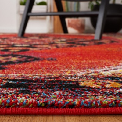 Vintage Red and Black Synthetic Rectangular Area Rug