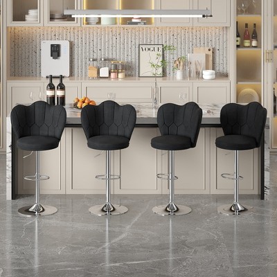VECELO Velvet Bar Stools Set of 2/4, Adjustable Barstools with Back, Armless Counter Height Stools, Swivel Bar Chairs for Pub or Kitchen Island