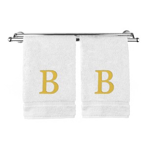 BC BARE COTTON Monogrammed Hand Towel, 100% Turkish Cotton - Set of 2 - White - Gold Block - 1 of 1