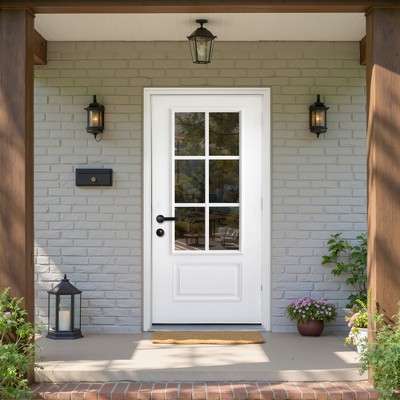 Wooakway 36"W*80"H 6-Lite Exterior Frosted Glass Prehung Front Entry Door Primed Interior Fiberglass Entrance Door