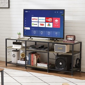 VECELO TV Stand with Power Outlets, Industrial Entertainment Center with 3-Tier Open Storage Shelves, 63 Inch - 1 of 4