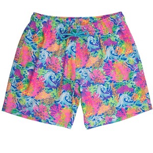 RuggedButts UPF50+ Men's Stretch Swim Trunks - Neon Ocean Coral, Men's M - 1 of 4