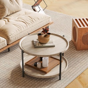 Wooden Round Coffee Table for Living Room, Wood Desktop & Sturdy Metal Legs, 2 Tier Circle Coffee Table with Storage Open Shelf - 1 of 4