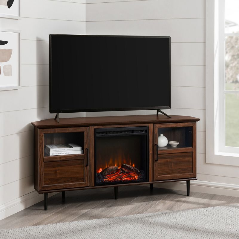 Modern Split Door Corner Electric Fireplace TV Stand for TVs up to 60" - Saracina Home, 3 of 12