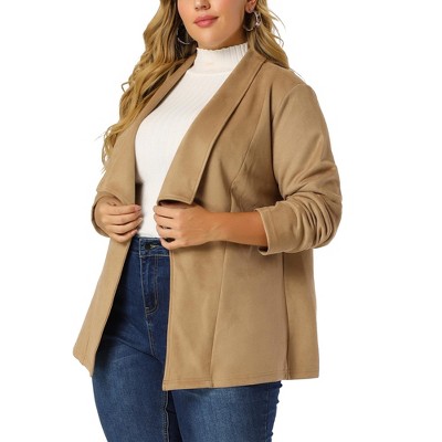 Agnes Orinda Women's Plus Size Jacket Drop Shoulder Moto Stretch Long Sleeves Drape Suede Cardigans