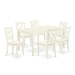 HomeStock 7-Piece Rectangle Linen White Finish Solid Wood Top Dining Table with 6-Chairs with Slat Back - 1 of 4