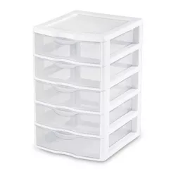 Sterilite Clearview Plastic Small 5 Drawer Desktop Storage Unit, White (12 Pack)