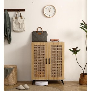 APRILSOULNatural Rattan Storage Cabinet Double-Door Shoe Cabinet with Large Storage Space and Durable Structure 29.5inch - 1 of 4