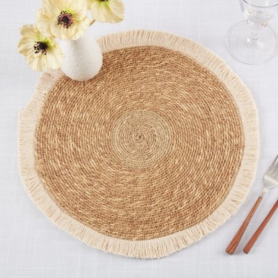 Natural Fringe Border Fabric Table Placemats Set of 4