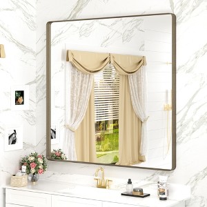 Apmir 36 in. W x 36 in. H Square Aluminum Alloy Framed and Tempered Glass Wall Mirror in Brushed Bronze - 1 of 4