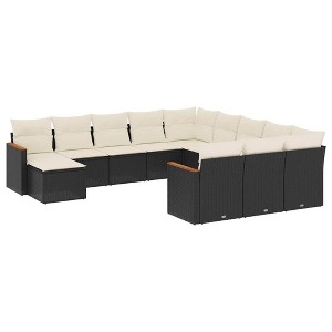 vidaXL 12 Piece Patio Sofa Set with Cushions Black and Cream Poly Rattan - Without Table - 1 of 4