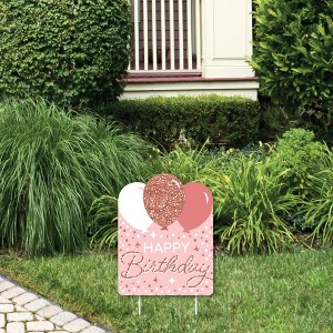 Big Dot of Happiness Pink Rose Gold Birthday - Outdoor Lawn Sign - Happy Birthday Party Yard Sign - 1 Piece - 1 of 4