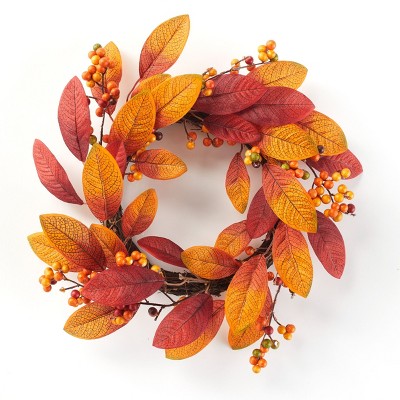 Lakeside Decorative Harvest Hanging Wreath Decoration with Faux Berries