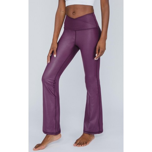 90 Degree By Reflex Interlink High Shine Cire Elastic Free Crossover V-Back  Flared Leg Yoga Pants - Potent Purple - Small