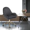 Vynxaria Velvet Home Office Chair with Wheels, Cute Side Arm Chair with Gold Base for Living Room, Bedroom, Vanity - Adjustable Height, Black - 2 of 4