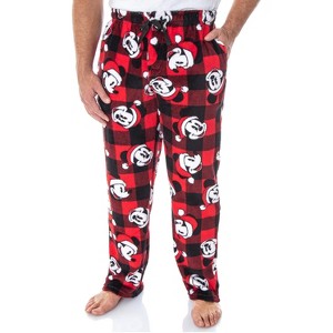 Disney Mickey Mouse Mens Plaid Minky Plush Fleece Pajama Pants - 1 of 4