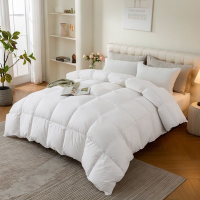 Wellos White All Season Feather Down Comforter 100% Cotton Cover with Corner Tabs