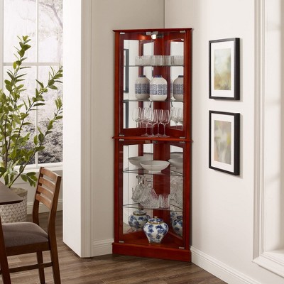 Okak Corner Curio Cabinet, Display Cabinet with 4 Doors and Adjustable Tempered Glass Shelves, Cabinet for Living Room