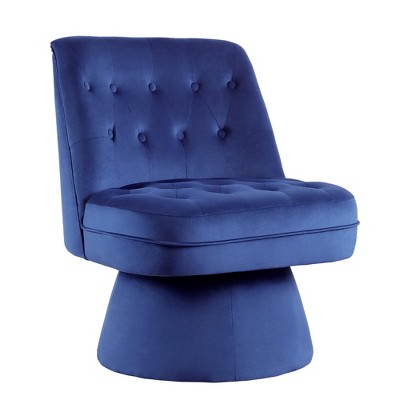 Beautyolove Blue Velvet Upholstered Button Tufted Swivel Barrel Chair Accent Chair with Solid Wood Frame