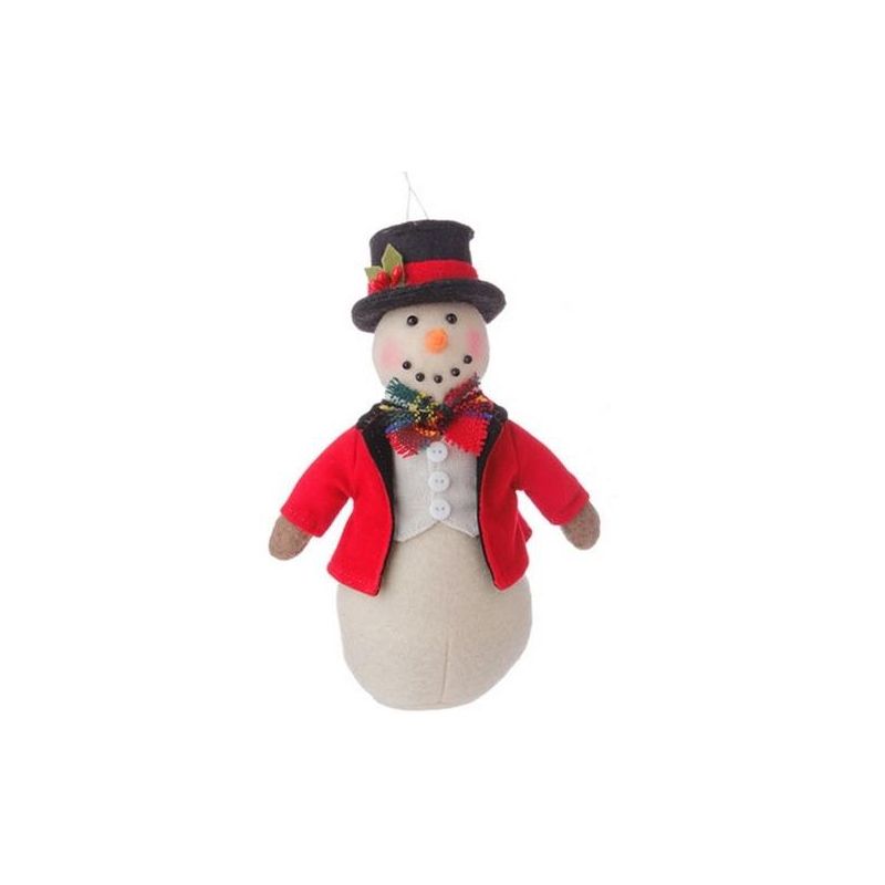 Raz Imports 7" Holiday Snowman in Red Coat and Top Hat Christmas Ornament, 1 of 2