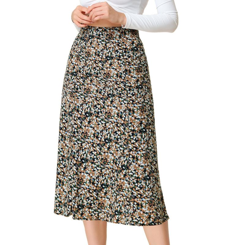 Allegra K Women's Print Peasant Elastic Waist A-Line Midi Skirts, 1 of 7