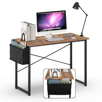 Costway 40''Modern Computer Desk Study Writing Table w/ Storage Bag Black/Coffee/Brown