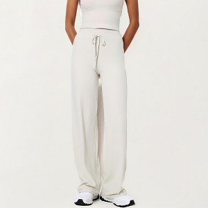 Anna-Kaci Active Women's High Waist Wide Leg Pants with Drawstring Tie and Soft Stretch Fabric - Small, Off White - 1 of 4
