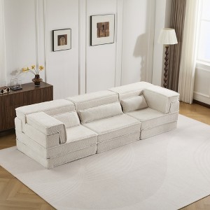 Oversized 3 Seater Circle Fleece Convertible DIY Boneless Modular Sectional Sofa with 3 Pillows - 1 of 4