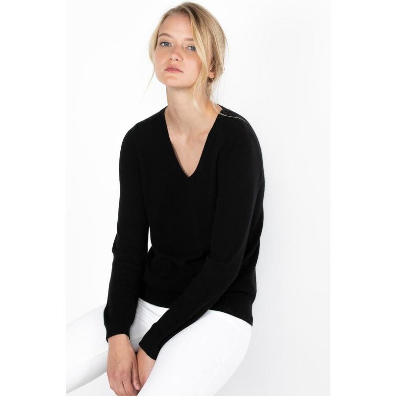 JENNIE LIU Women's 100% Pure Cashmere Long Sleeve Pullover V Neck Sweater, 3 of 5