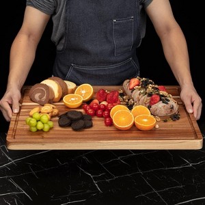 Extra Large Acacia Wood Cutting Board, Thick Butcher Block Chopping Board with Deep Juice Groove, Side Handles for Meat, Vegetables & Fruit - 1 of 4