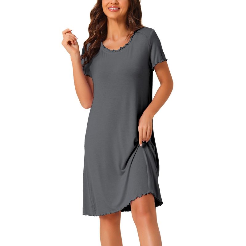 cheibear Women's Sleepshirt Short Sleeve Ruffle Loungewear Nightshirts, 1 of 6